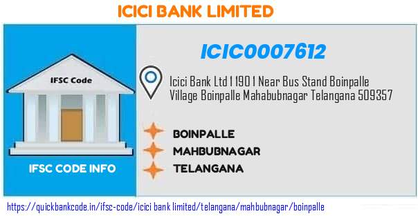 Icici Bank Boinpalle ICIC0007612 IFSC Code