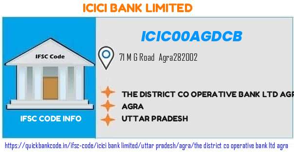 Icici Bank The District Co Operative Bank  Agra ICIC00AGDCB IFSC Code