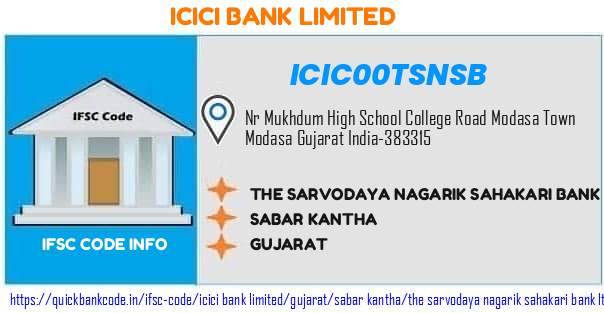 Icici Bank The Sarvodaya Nagarik Sahakari Bank  ICIC00TSNSB IFSC Code