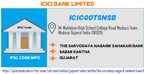 ICIC00TSNSB ICICI Bank. THE SARVODAYA NAGARIK SAHAKARI BANK LTD