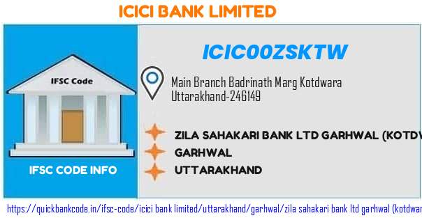 Icici Bank Zila Sahakari Bank  Garhwal kotdwara ICIC00ZSKTW IFSC Code