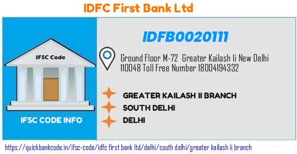 Idfc First Bank Greater Kailash Ii Branch IDFB0020111 IFSC Code