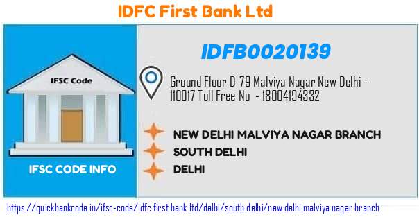 Idfc First Bank New Delhi Malviya Nagar Branch IDFB0020139 IFSC Code