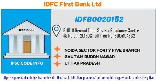 Idfc First Bank Noida Sector Forty Five Branch IDFB0020152 IFSC Code