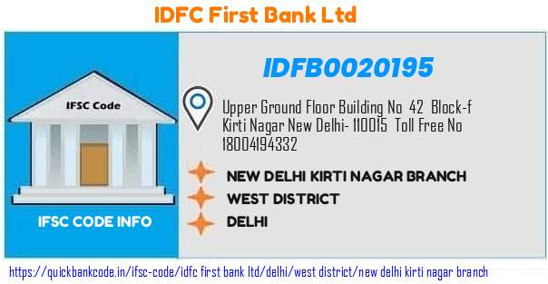 Idfc First Bank New Delhi Kirti Nagar Branch IDFB0020195 IFSC Code