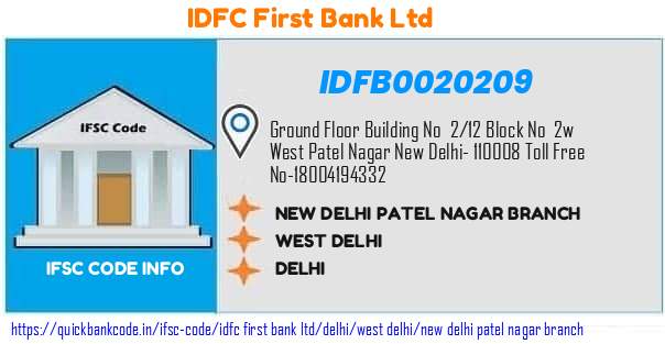 Idfc First Bank New Delhi Patel Nagar Branch IDFB0020209 IFSC Code