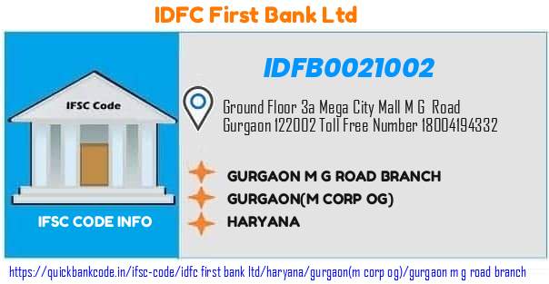 Idfc First Bank Gurgaon M G Road Branch IDFB0021002 IFSC Code