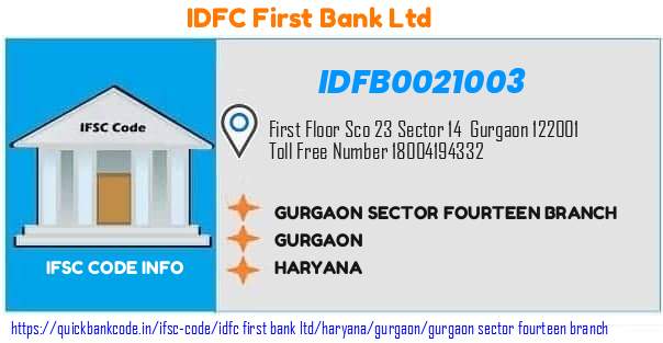 Idfc First Bank Gurgaon Sector Fourteen Branch IDFB0021003 IFSC Code