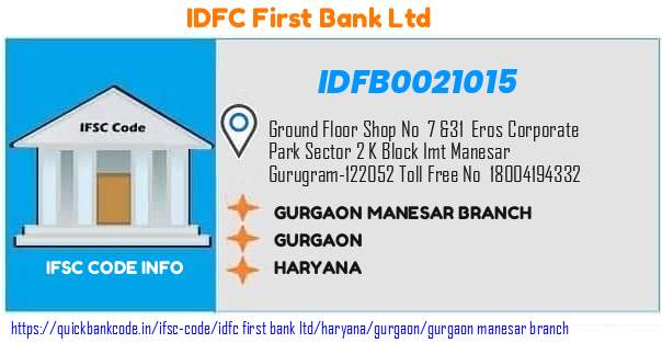 Idfc First Bank Gurgaon Manesar Branch IDFB0021015 IFSC Code