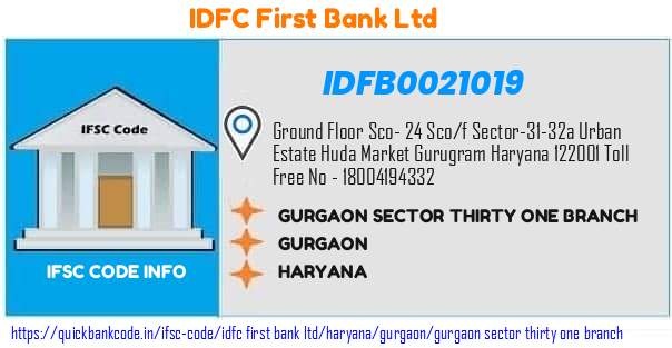 Idfc First Bank Gurgaon Sector Thirty One Branch IDFB0021019 IFSC Code
