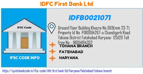Idfc First Bank Tohana Branch IDFB0021071 IFSC Code