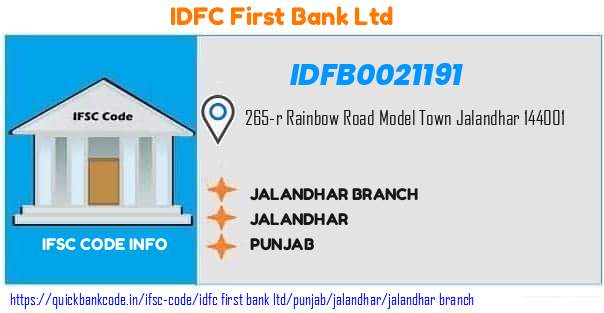 Idfc First Bank Jalandhar Branch IDFB0021191 IFSC Code