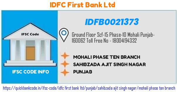 Idfc First Bank Mohali Phase Ten Branch IDFB0021373 IFSC Code