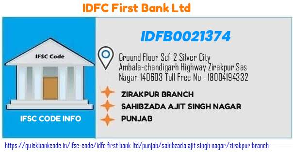 Idfc First Bank Zirakpur Branch IDFB0021374 IFSC Code