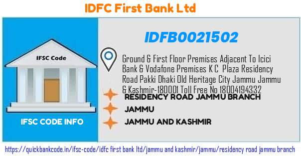 Idfc First Bank Residency Road Jammu Branch IDFB0021502 IFSC Code