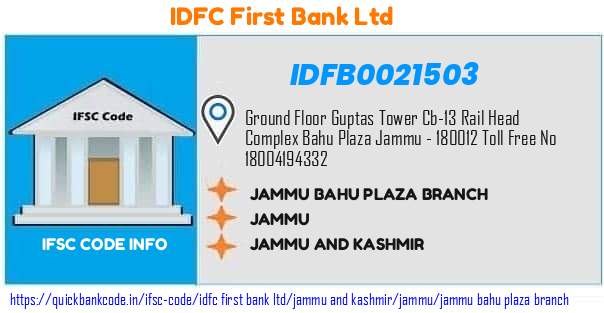 Idfc First Bank Jammu Bahu Plaza Branch IDFB0021503 IFSC Code