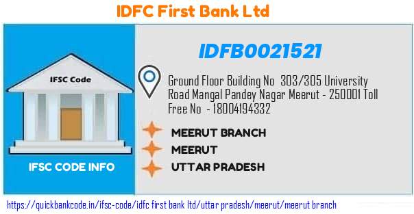 Idfc First Bank Meerut Branch IDFB0021521 IFSC Code
