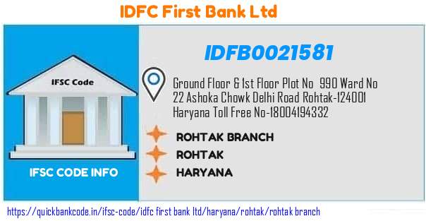 Idfc First Bank Rohtak Branch IDFB0021581 IFSC Code