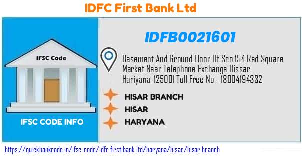 Idfc First Bank Hisar Branch IDFB0021601 IFSC Code