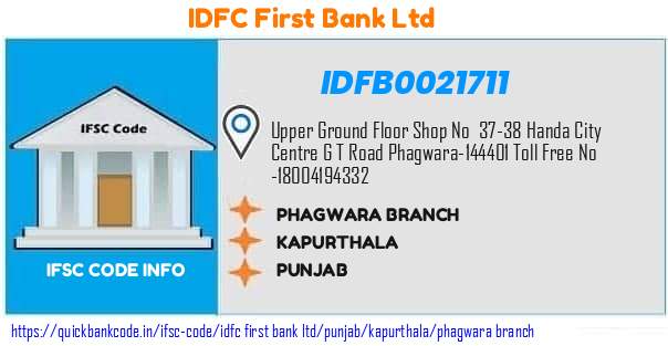 Idfc First Bank Phagwara Branch IDFB0021711 IFSC Code