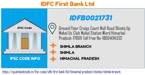 Idfc First Bank Shimla Branch IDFB0021731 IFSC Code
