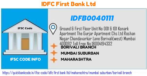 Idfc First Bank Borivali Branch IDFB0040111 IFSC Code