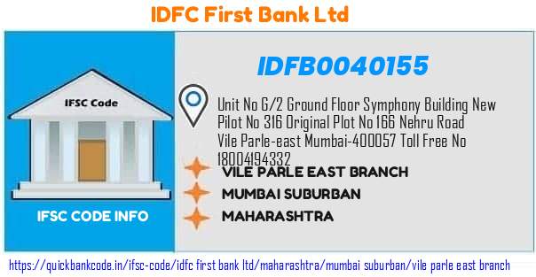 Idfc First Bank Vile Parle East Branch IDFB0040155 IFSC Code