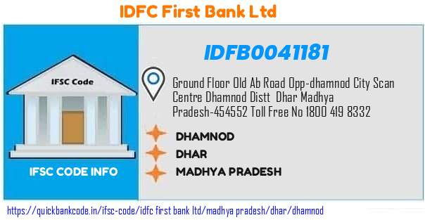 Idfc First Bank Dhamnod IDFB0041181 IFSC Code