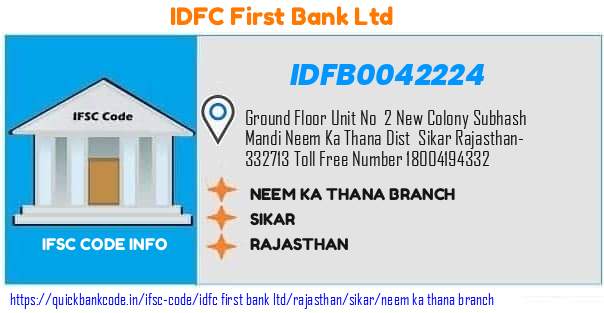 Idfc First Bank Neem Ka Thana Branch IDFB0042224 IFSC Code