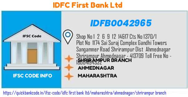 Idfc First Bank Shrirampur Branch IDFB0042965 IFSC Code