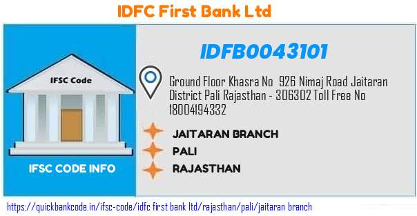 Idfc First Bank Jaitaran Branch IDFB0043101 IFSC Code