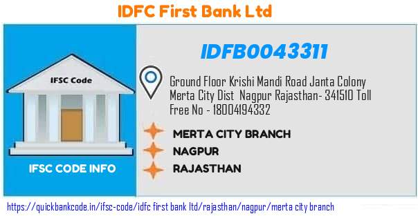 Idfc First Bank Merta City Branch IDFB0043311 IFSC Code