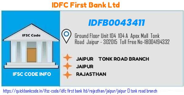 Idfc First Bank Jaipur  Tonk Road Branch IDFB0043411 IFSC Code
