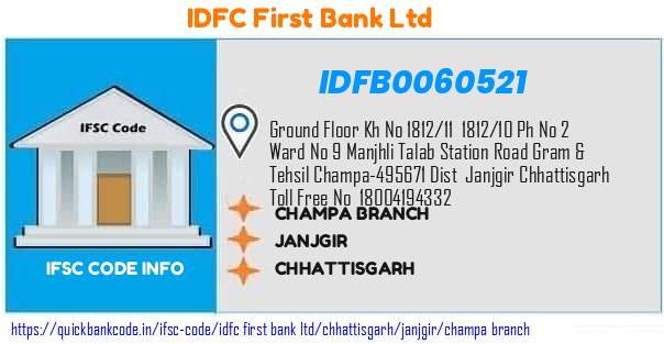 Idfc First Bank Champa Branch IDFB0060521 IFSC Code