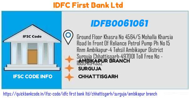 Idfc First Bank Ambikapur Branch IDFB0061061 IFSC Code