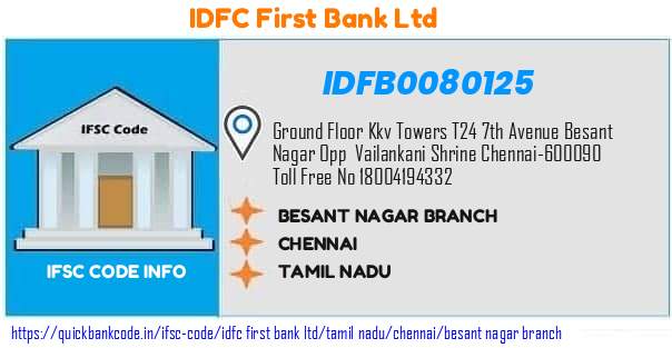 Idfc First Bank Besant Nagar Branch IDFB0080125 IFSC Code