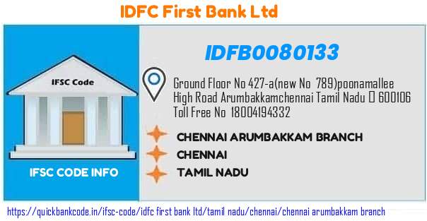 Idfc First Bank Chennai Arumbakkam Branch IDFB0080133 IFSC Code