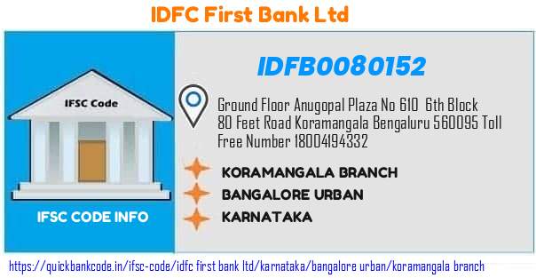 Idfc First Bank Koramangala Branch IDFB0080152 IFSC Code
