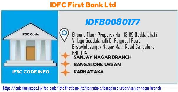 Idfc First Bank Sanjay Nagar Branch IDFB0080177 IFSC Code