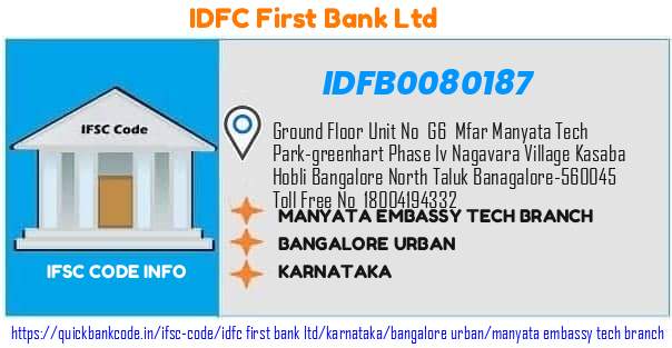 IDFB0080187 IDFC FIRST Bank. MANYATA EMBASSY TECH BRANCH