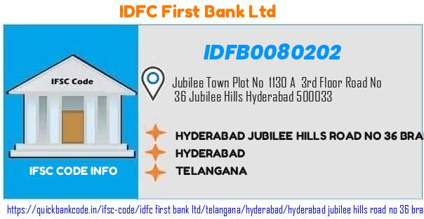 Idfc First Bank Hyderabad Jubilee Hills Road No 36 Branch IDFB0080202 IFSC Code