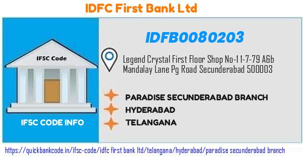 Idfc First Bank Paradise Secunderabad Branch IDFB0080203 IFSC Code