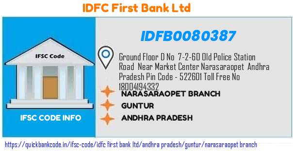 Idfc First Bank Narasaraopet Branch IDFB0080387 IFSC Code