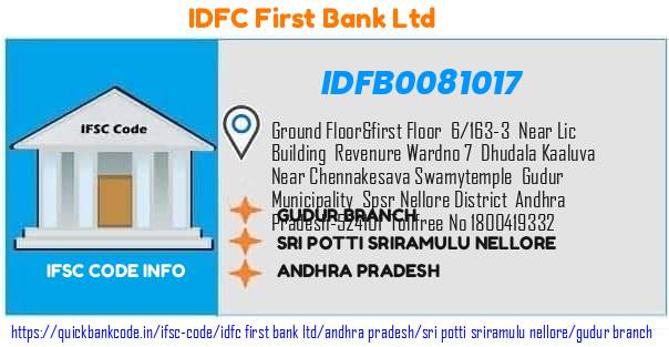 Idfc First Bank Gudur Branch IDFB0081017 IFSC Code