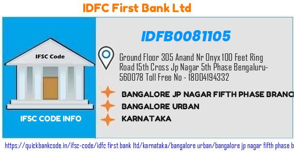 IDFB0081105 IDFC FIRST Bank. BANGALORE JP NAGAR FIFTH PHASE BRANCH