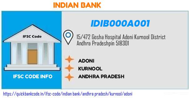 Indian Bank Adoni IDIB000A001 IFSC Code