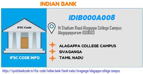 Indian Bank Alagappa College Campus IDIB000A008 IFSC Code