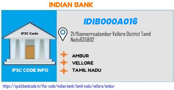 Indian Bank Ambur IDIB000A016 IFSC Code