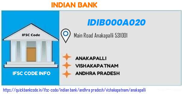 Indian Bank Anakapalli IDIB000A020 IFSC Code