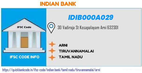 Indian Bank Arni IDIB000A029 IFSC Code